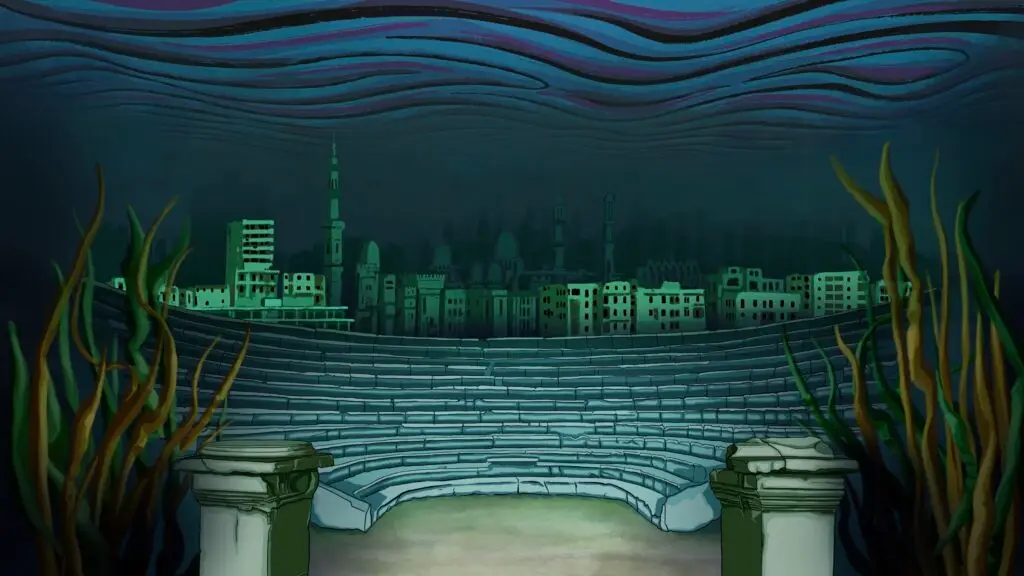 An underwater city is seen from eye-level in Alexandria, Egypy