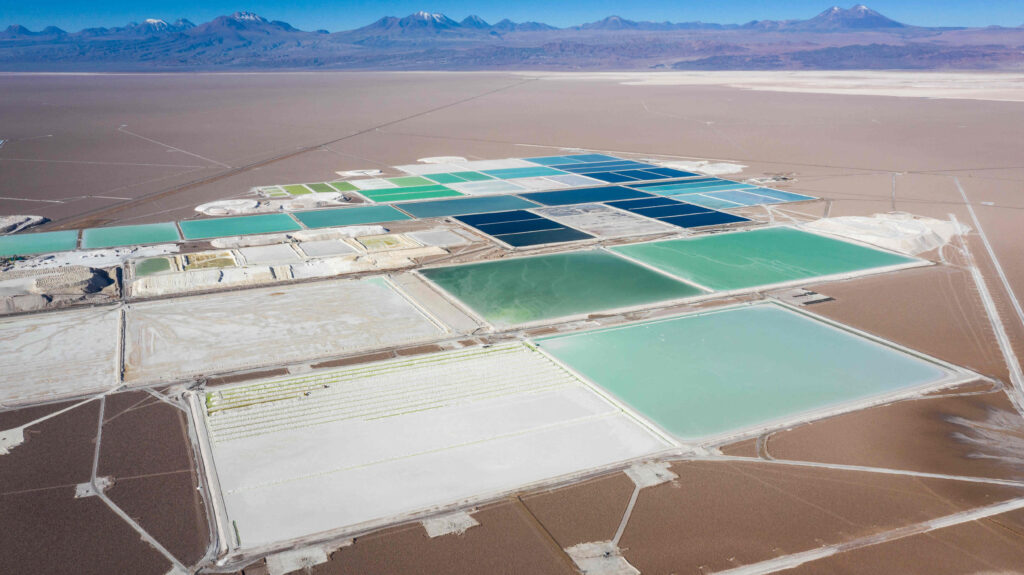 A lithium mine seen from above in the Chilean desert